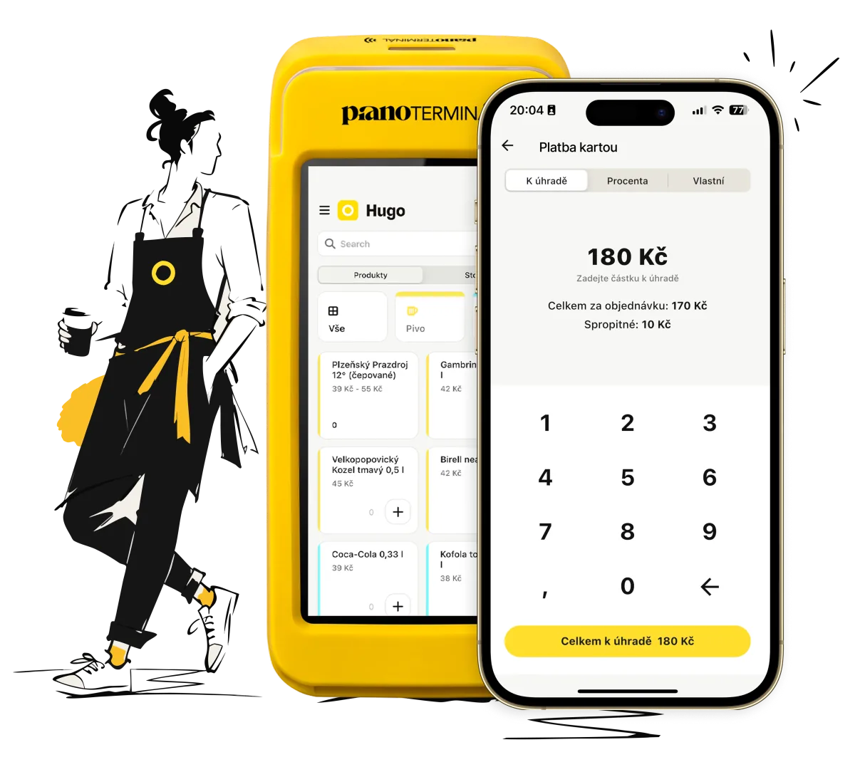 Piano terminal running the Hugo POS with a card payment